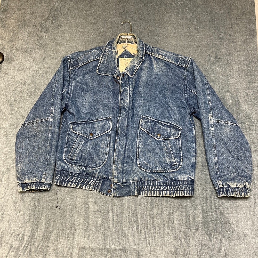 VTG Jeans Wear Trent Denim Jacket Mens Large Blue Long Sleeve Full Zip